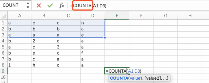 COUNTA可以合计字符