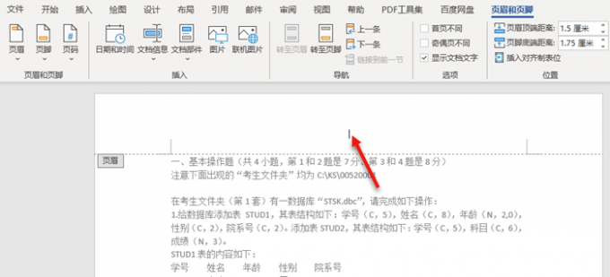 进入页眉页脚编辑状态