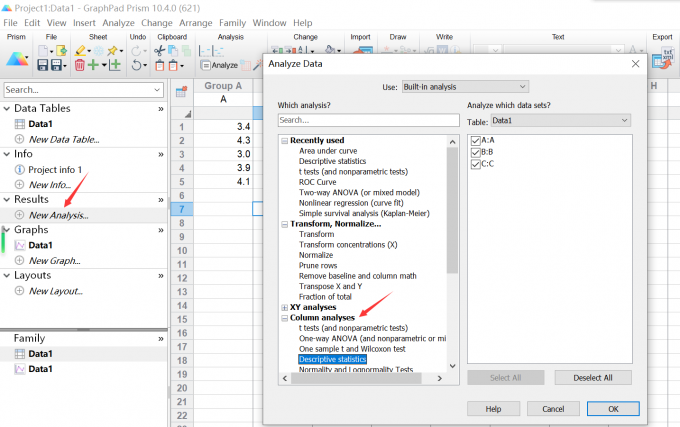 点击Column analysis