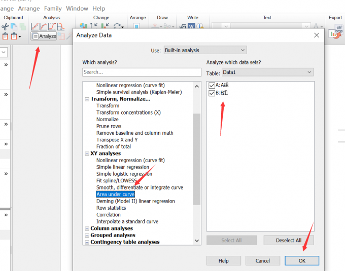 选择Area under curve