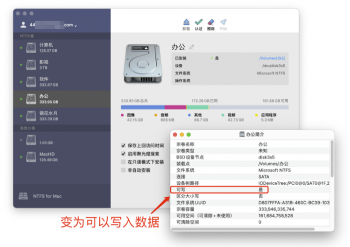 支持NTFS磁盘写入数据