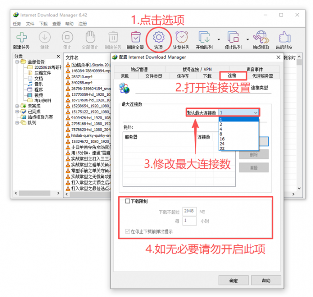 管理IDM的下载连接数