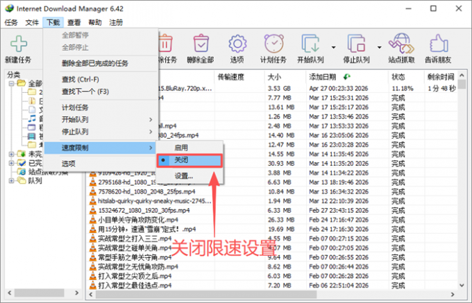 打开IDM的限速设置页面