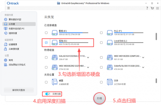 勾选新增硬盘启用深度扫描
