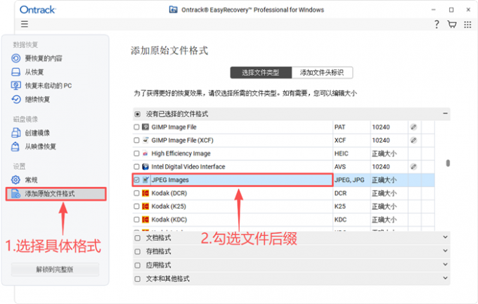 选择具体的文件格式