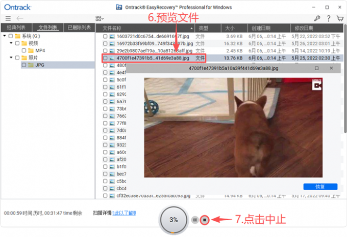 预览文件并中止扫描
