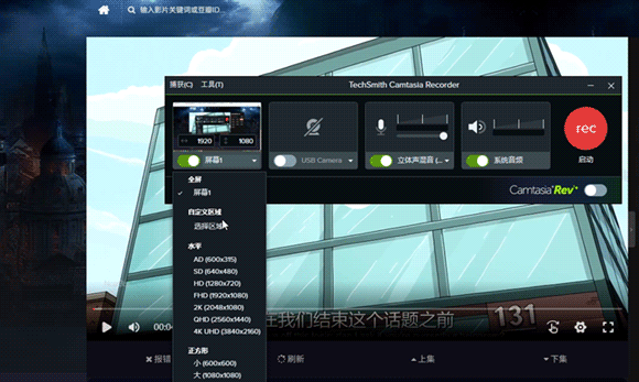 录制选定的屏幕区域
