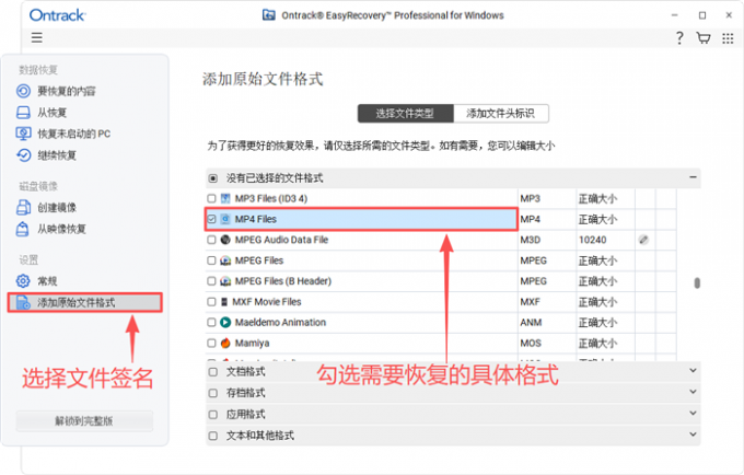 恢复具体的文件格式