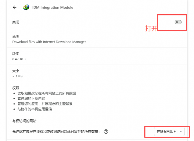 在谷歌浏览器中启用IDM扩展