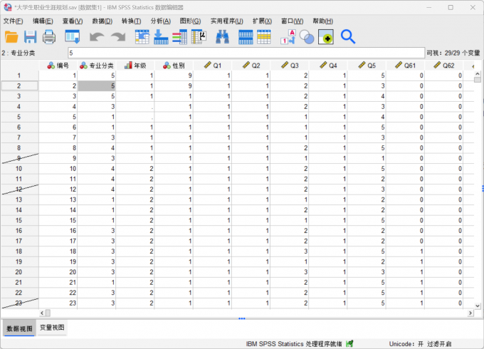 在SPSS中导入需要分析的数据样本
