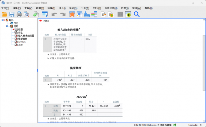 得到SPSS的回归分析结果