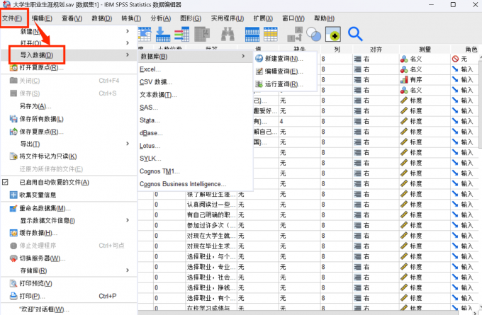 把数据样本添加到SPSS中