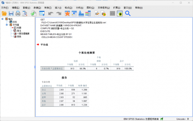 得到平均值分析结果