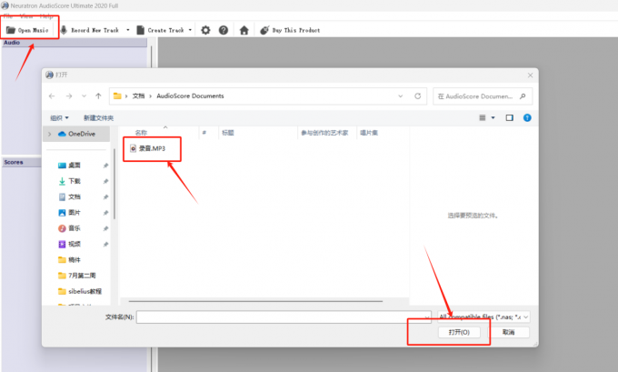 打开音频文件界面