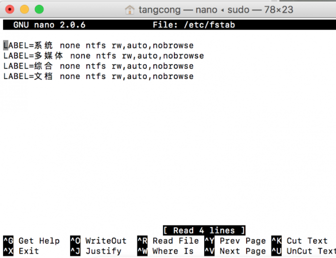 开启Mac对NTFS的原生支持