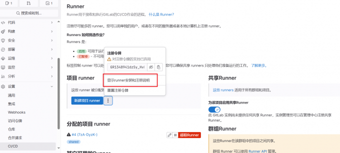 显示runner安装注册说明