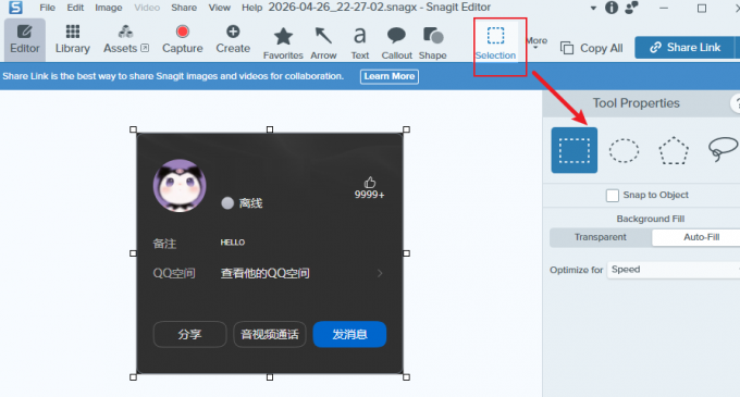 工具栏中的选区选项
