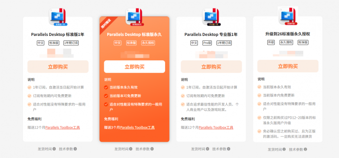 Parallels Desktop不同版本