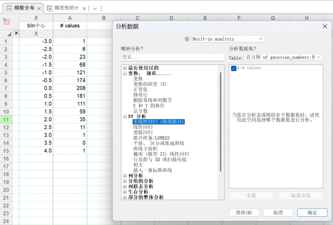 进行曲线拟合分析