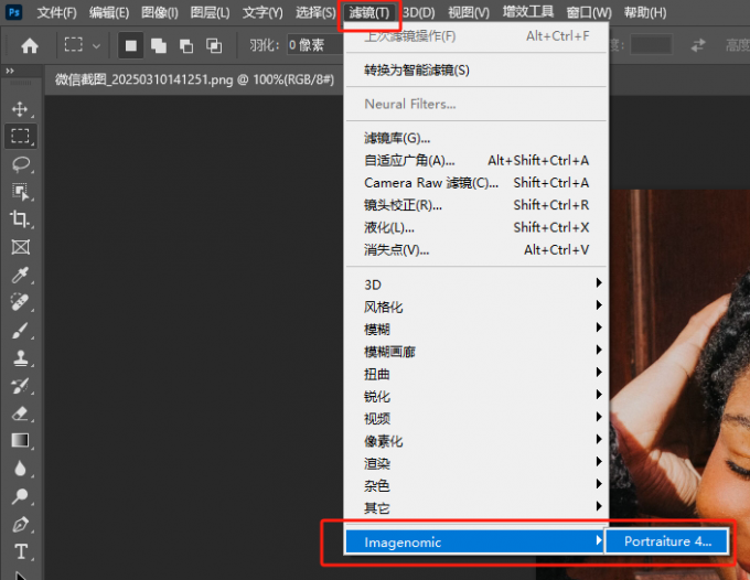 查看Portraiture在PS中是否显示