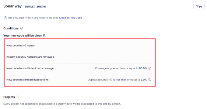 默认提供质量门指标