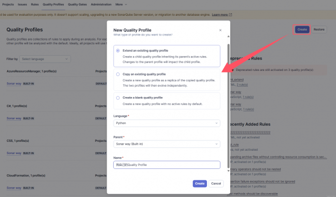 新建Quality Profile