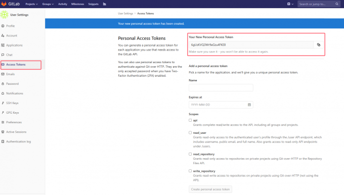获取Gitlab Token