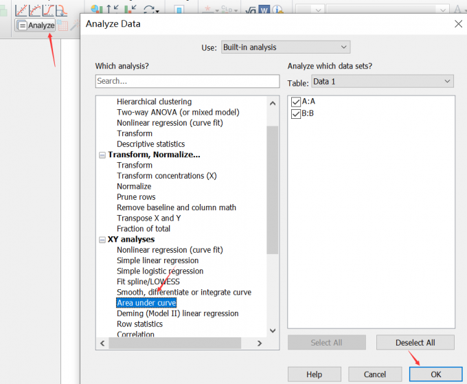 选择Area under curve