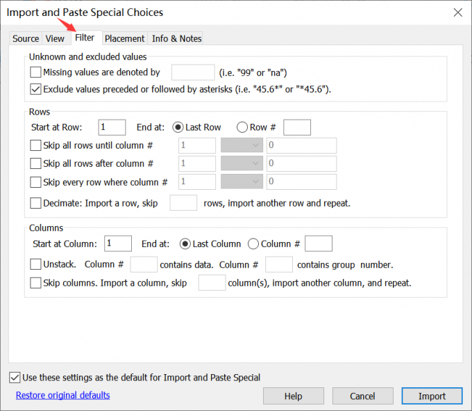 设置对原数据进行筛选