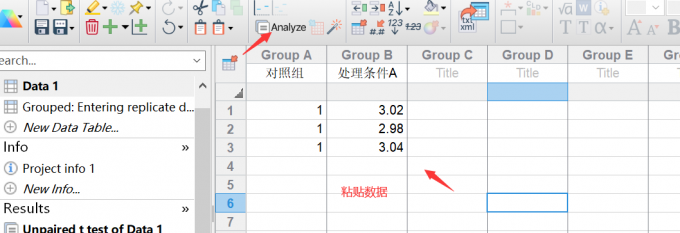 打开Graphpad Prism粘贴数据