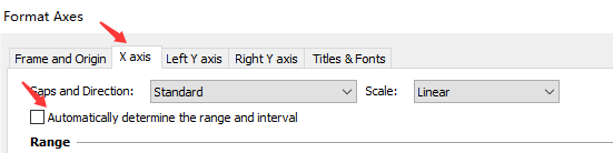 取消勾选自动确定范围和间隔选项