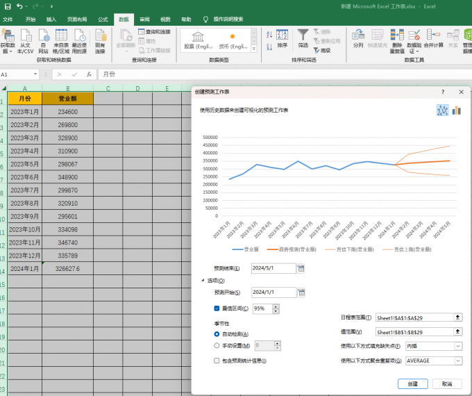 Excel预测工作表参数设置