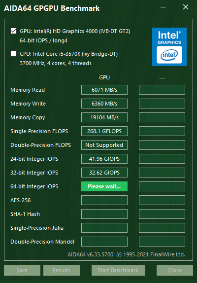 AIDA64的GPU性能测试界面