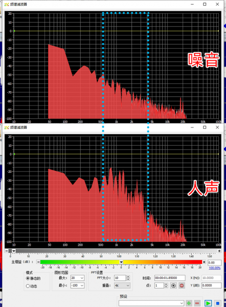 对比噪音和人声波形