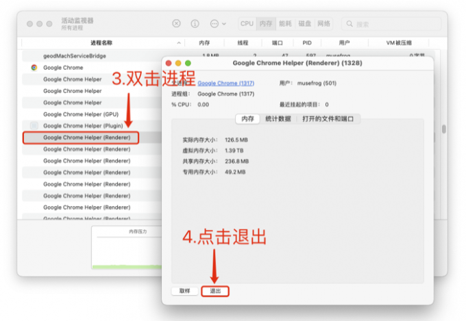 手动退出Google Chrome Helper进程