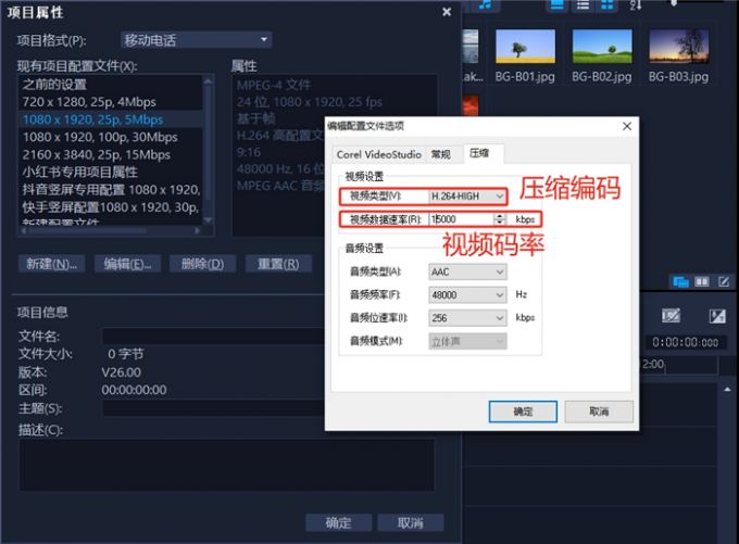 压缩选项设置页面