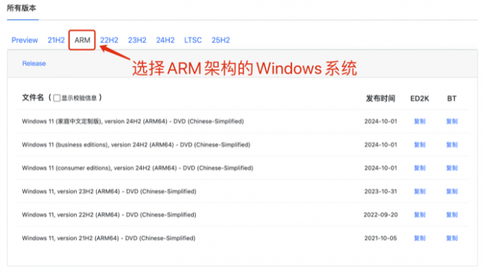 选择ARM架构的Windows系统