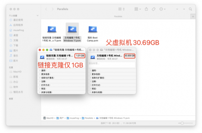 链接克隆文件体积较小