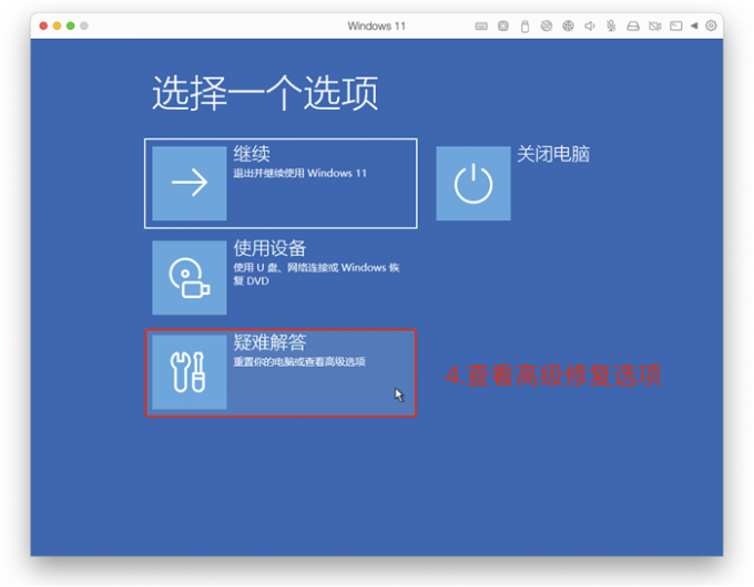 查看高级修复选项