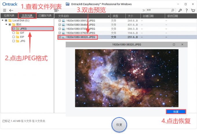预览并恢复文件