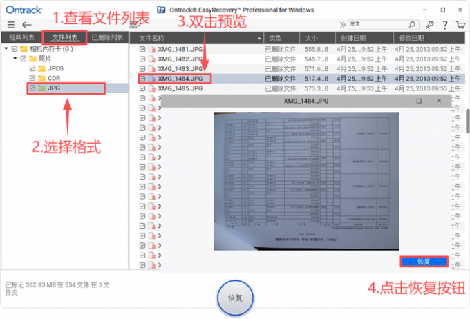 预览并恢复文件