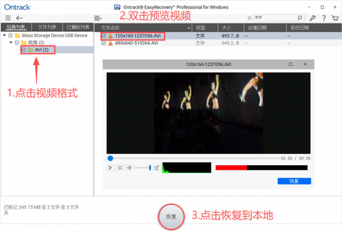 预览视频并恢复到本地