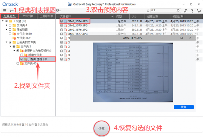 预览并批量恢复文件