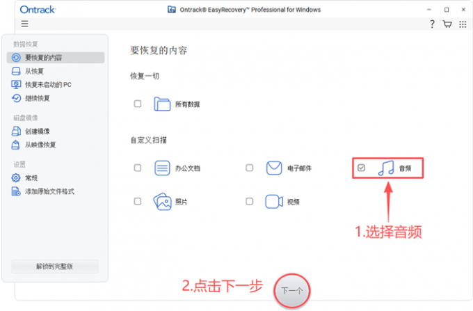 选择需要恢复的文件格式