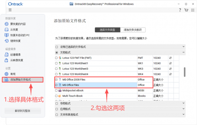 选择具体的文件格式