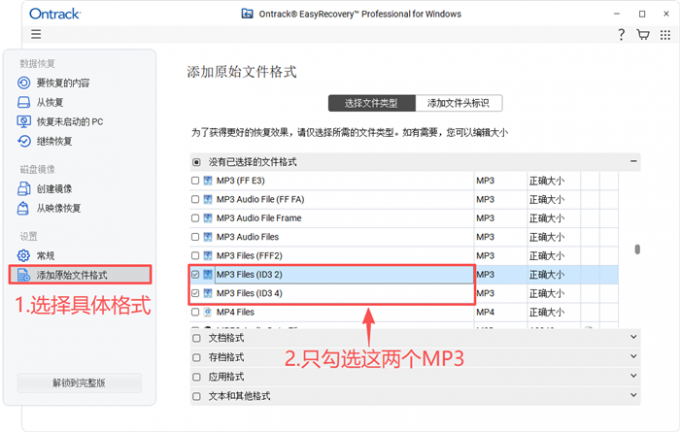 选择具体的恢复格式