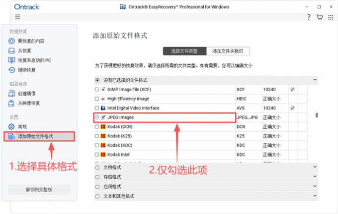 选择具体的文件格式