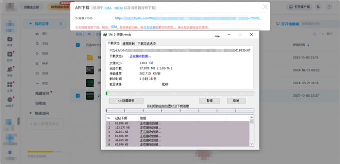 IDM下载网盘文件效果展示