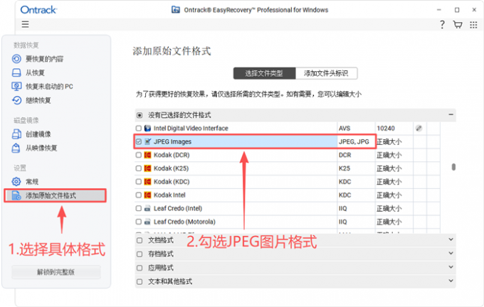 勾选具体的文件格式