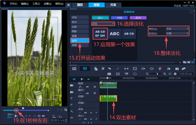 设置文字淡入特效